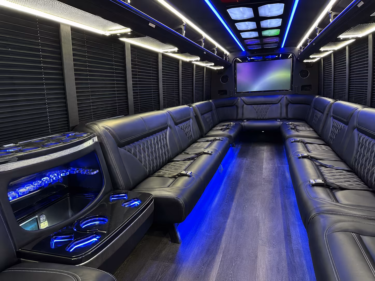 eastvale 20 passenger party bus inside